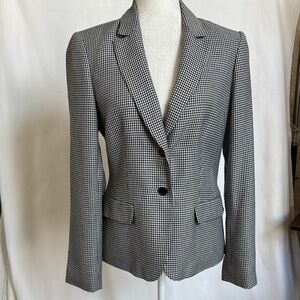Calvin Klein Women Sz 8 Black White houndstooth Blazer adjustable back Waist